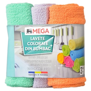 MEGA | Lavete colorate din bumbac 3 bucati, 35x60 cm
