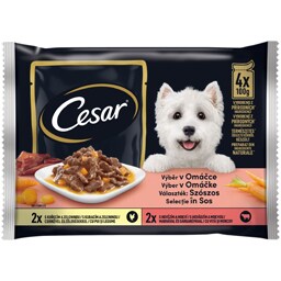 Cesar | Hrana completa pentru caini adulti selectii cu pui si legume si vita si morcovi 4x100g