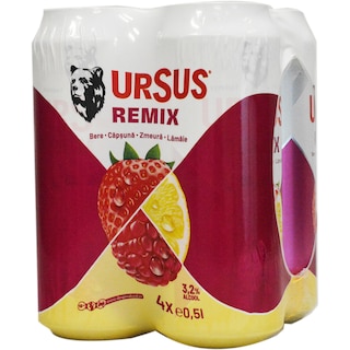 Ursus | Remix | Bere blonda cu suc de capsuna, zmeura, lamaie 4x500ml