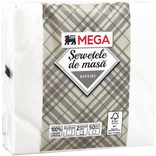 MEGA | Servetele albe 2 straturi, 50 bucati, 33 x 33cm