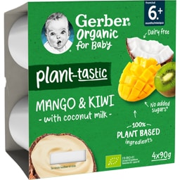 Gerber | Desert bio cu mango, kiwi si cocos 4x90g