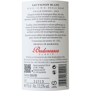 Budureasca | Vin alb demisec Sauvignon Blanc 0.75L