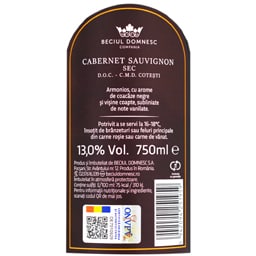 Beciul Domnesc | Vin rosu sec Cabernet Sauvignon 0.75L