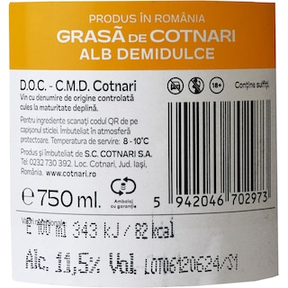Cotnari | Vin alb demidulce Grasa de Cotnari 0.75L