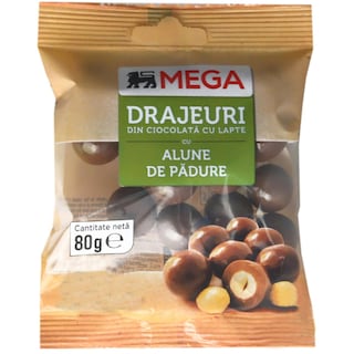 MEGA | Drajeuri din ciocolata cu lapte cu alune de padure 80g
