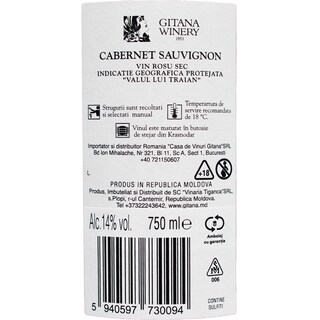 Gitana Winery | Vin rosu sec Cabernet 0.75L