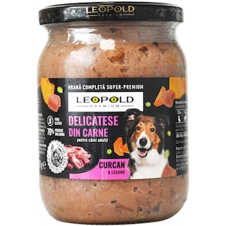 Leopold | Delicatese din carne pentru caini adulti, curcan si legume 500g